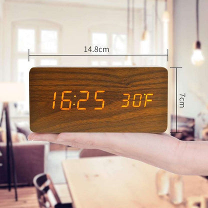 Wooden Digital Alarm Clock, LED Alarm Clock with Temperature Desk Clocks for Office,Bedside Clock
