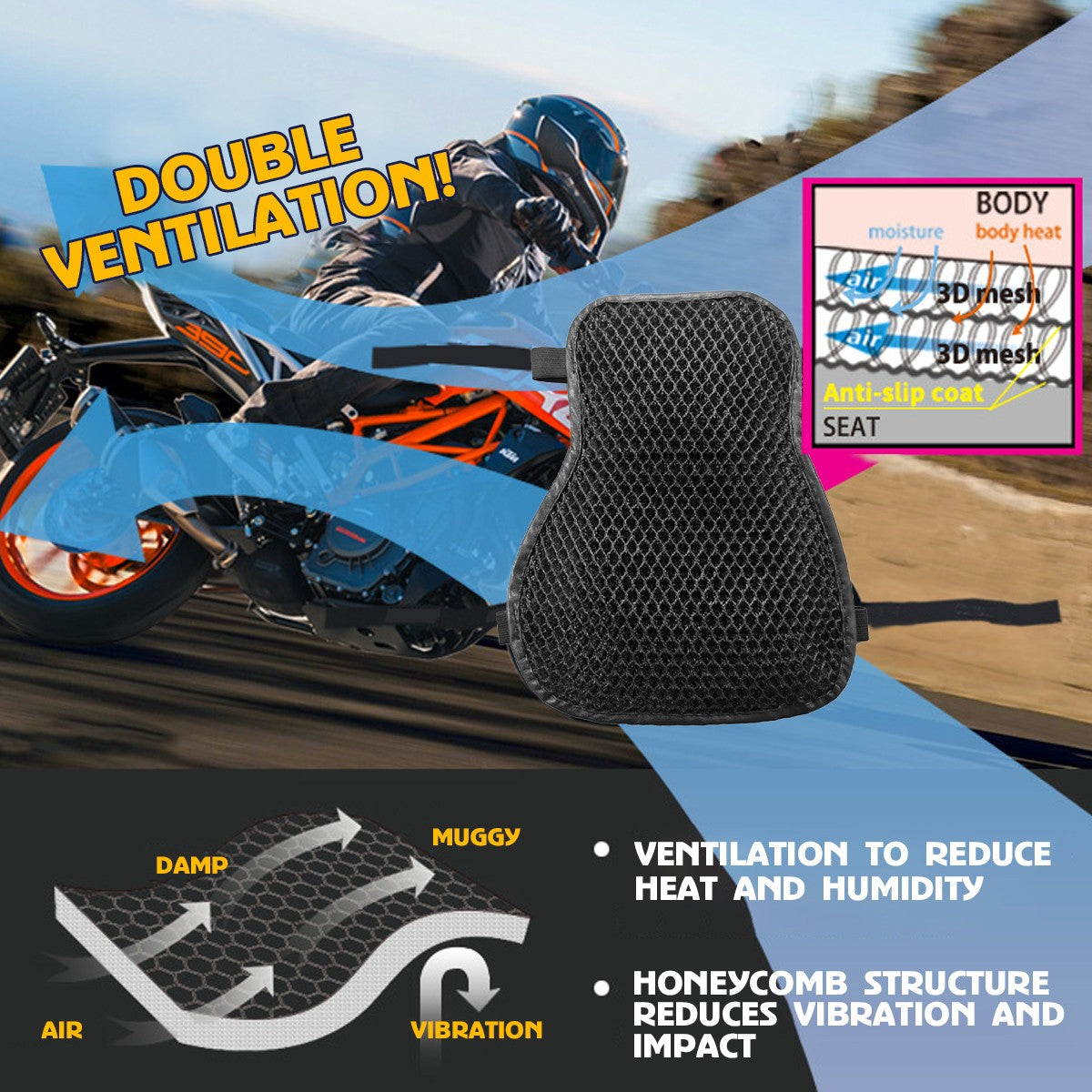 Almofada de Assento de Motocicleta Antiderrapante Estrutura de Malha 3D Respirável Macia e Confortável Proteção Solar Acessórios para Motocicleta