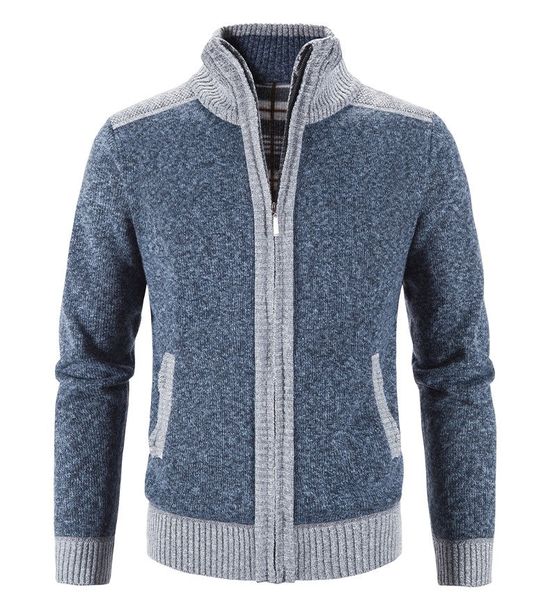 New Winter Men's Patchwork Jacket Knitted Coat Fashion Cardigan Outerwear Long Sleeves Casual Thick Slim Warm Zipper Coats