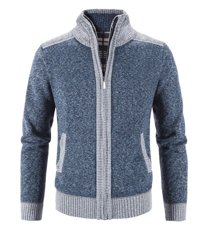 New Winter Men's Patchwork Jacket Knitted Coat Fashion Cardigan Outerwear Long Sleeves Casual Thick Slim Warm Zipper Coats