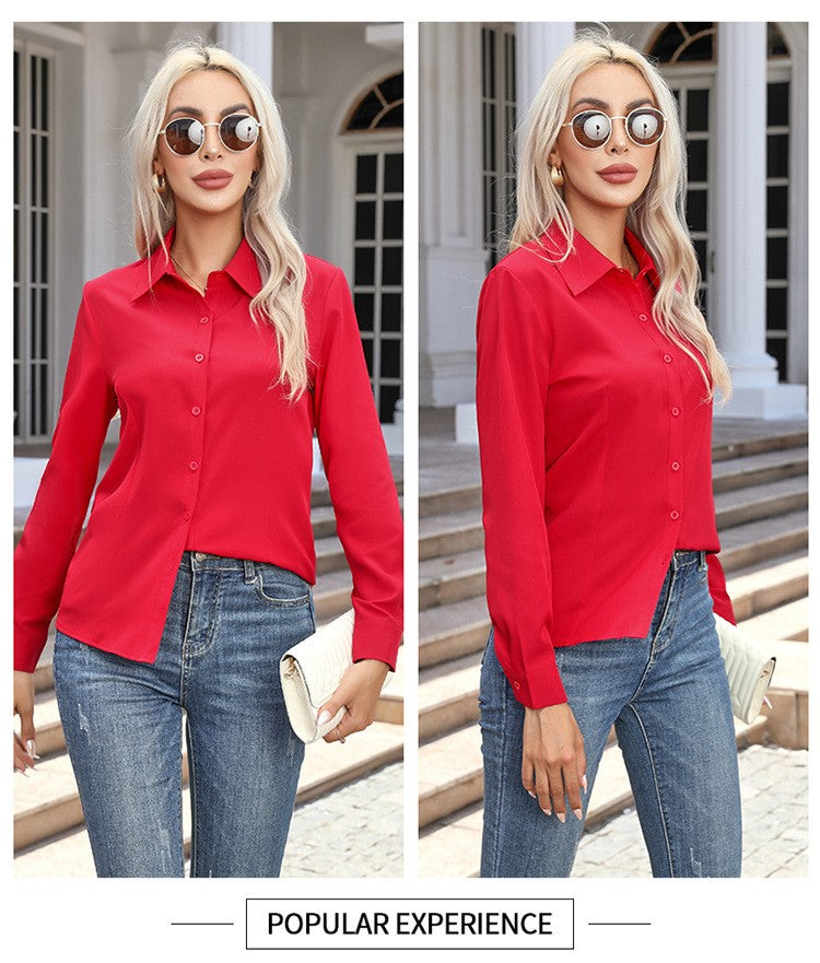 1pcs Woman Spring Autumn Solid color Shirts Lady Casual Long Sleeve Turn-down Collar Loose Shirt Female Fashion Temperament Tops