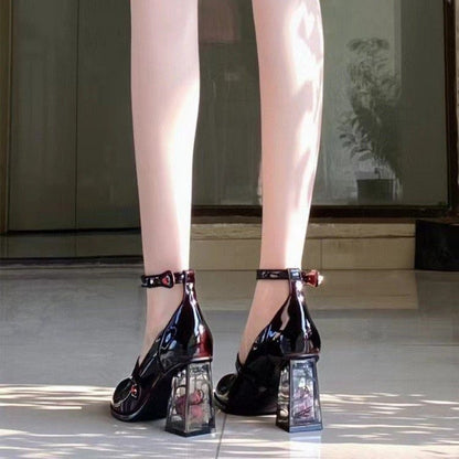 2025 Womens Plus-Size Mary Jane Shoes French Retro Chunky Heel Pumps Rose Square Heel Comfort Cushion for Casual Elegant Styling