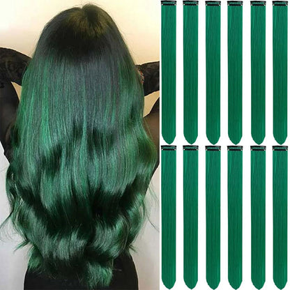 Clip in Hair Extensions Colored Party Highlights 22 inches 6pcs/pack Multi-colors Straight Hair Synthetic Hairpieces Royal Blue