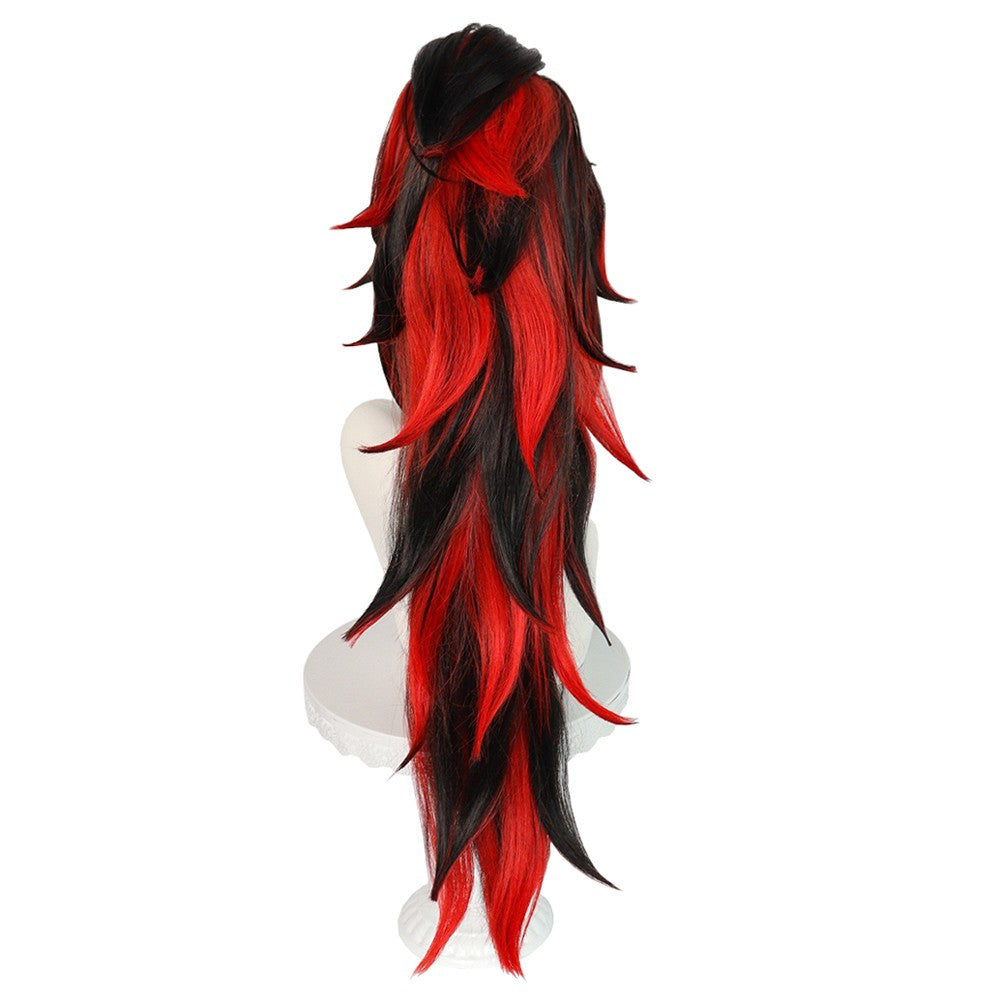 Anime Demon Yoriichi Tsugikuni Cosplay Synthetic Hair 30-Inch Black And Red Gradient Wig Suitable For Daily Party Role-Playing