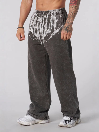 2025 YOUNGLA New American-style men's sports pants jogging muscle fitness casual pants loose straight-leg pants