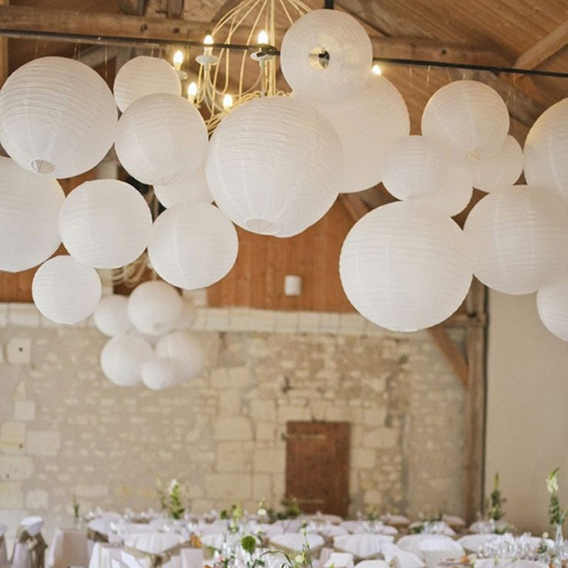 30Pcs/set White Paper Lanterns Chinese Hanging Round Lantern Lamp for Wedding Anniversary Birthday Party Decoration Christmas