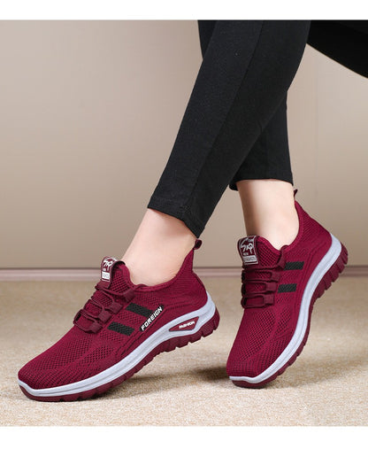 Autumn Women Sneakers Fashion Lace Up Mesh Breathable Outdoor Walking Purple Round Toe Non-slip Thick Sole Tennis Shoe Mujer
