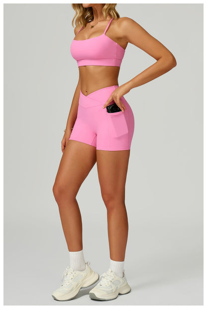 Cycling Shorts Cross Waist Head Yoga Shorts High Waist Workout Fitness Lift Butt Fitness Tights Gym Running Body Shaper Pants