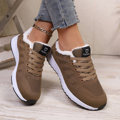 Winter Warm  Casual Sports Shoes  Women's Fleece-lined High-top Sneakers