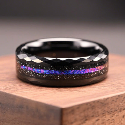 Anel de carboneto de tungstênio preto, anel de compromisso para homens, joias da moda, alianças de casamento masculinas, anéis de noivado Galaxy