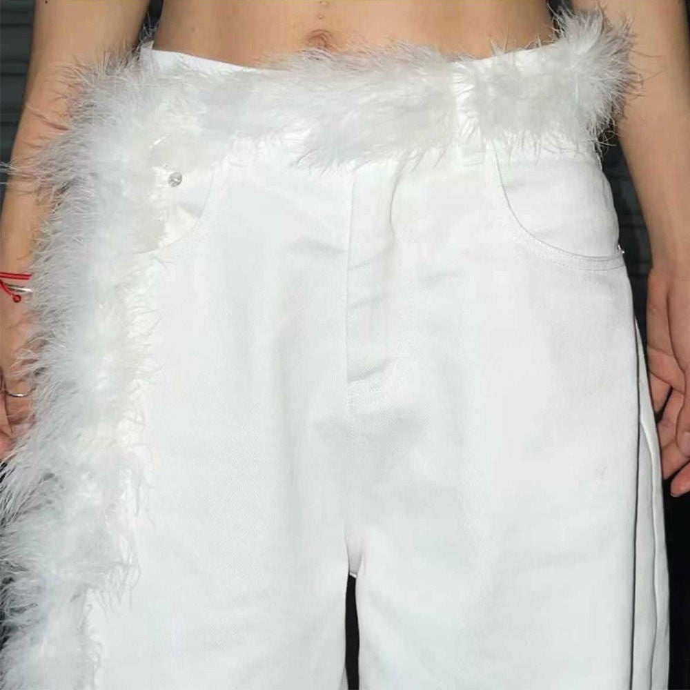 Jeans Pants Decor Embroidered Flower Lace Mini Skirt Irregular See Through Ruched Skirts High Waist Harajuku Pleated Skirts