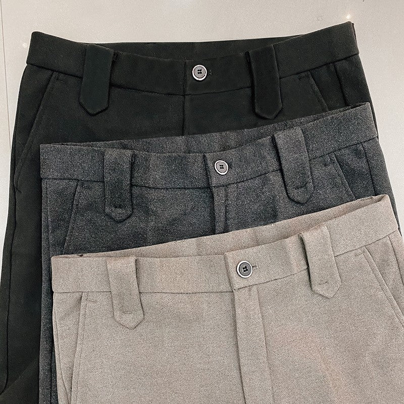Calça Social Masculina Outono Inverno Engrossada Casual Slim Fit Reta Formal Negócios Lã Tecido Calça Social Escritório