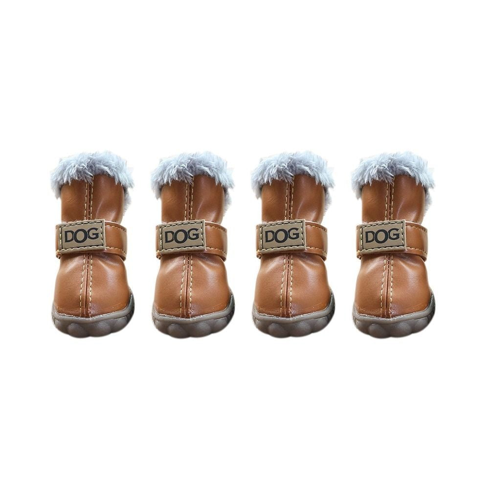 Botas de Chuva Quentes para Cães, Botas de Neve Impermeáveis para Pets, Sapatos Macios de Inverno para Cães, Pelúcia/PU Antiderrapante para Chihuahua, 4 Peças/Conjunto