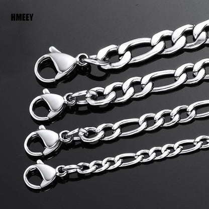 Colar Masculino de Aço Inoxidável Elo Corrente Figaro para Mulheres de Alta Qualidade Choker Impermeável Acessórios de Joias Cor Prata Presente