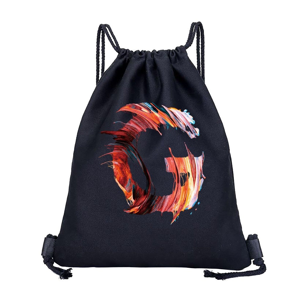 26 Initials Print Drawstring Bag Backpack Men and Women Beach Sports Travel Backpack Kid Gift Supplies Bag Portable Sundries Bag