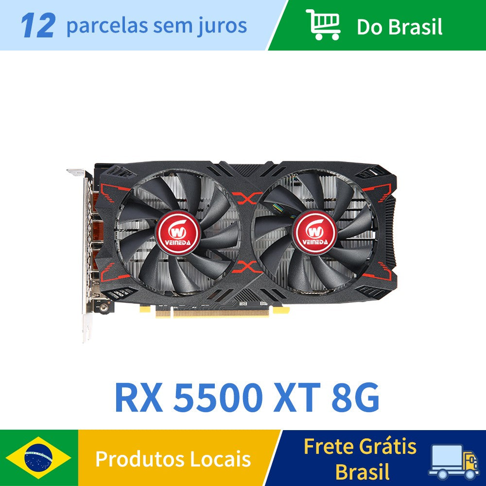 Placa de Vídeo VEINEDA RX5500XT 8G D6 Placa Gráfica para Jogos com 8G/128bit/GDDR6 Memória Frequência DirectX12 Recurso 3D 7nm