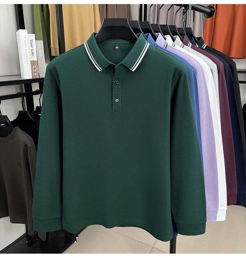 100% pure cotton high-quality brand men's long sleeve polo shirt autumn fashion striped original design golf top casual T-shirt