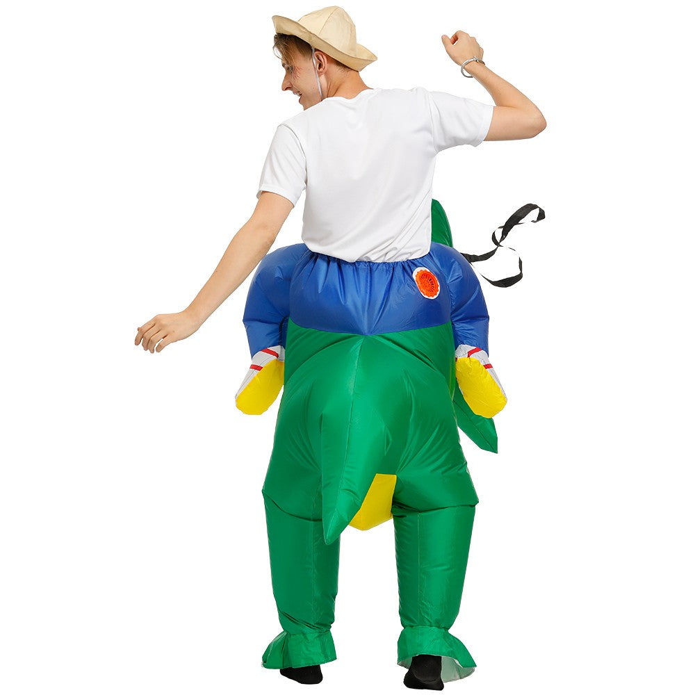 Child Adult Unisex Boy Girl Inflatable Green Dinosaur Cosplay Costume Kids Kindergarden Performance Halloween Carnival Party