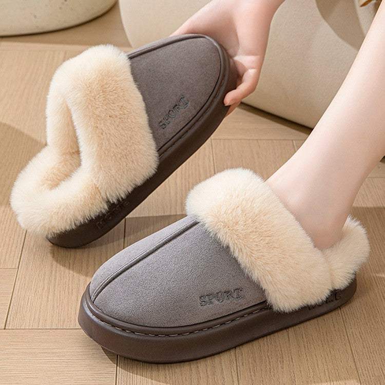 Casual Fluffy Slippers Women House Winter Plush Designer Shoes Ladies Flats Home Warm Fashion Elegant Solid Platform Footwear