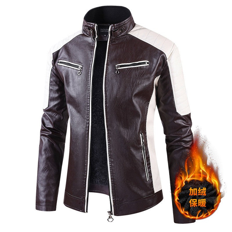 Men Stand Collar Moto Leather Jackets Fleece Winter Jackets Slim Fit PU Leather Coats High Quality Male Fashion Casual Jackets 5