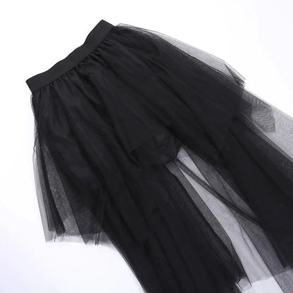Sexy Net Yarn High-Waisted Irregular Skirt for Women Summer New European and Ame