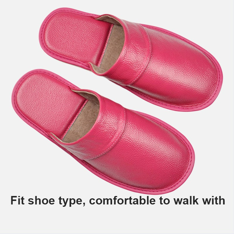 Genuine Cow Leather Slippers Homes in indoor slipper Spring Autumn summer men women elderly non-slip casual single Slides shoes