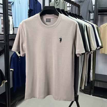 High end silky cotton breathable short sleeve T-shirt men summer designer Paul brand embroidered fashion casual round neck top