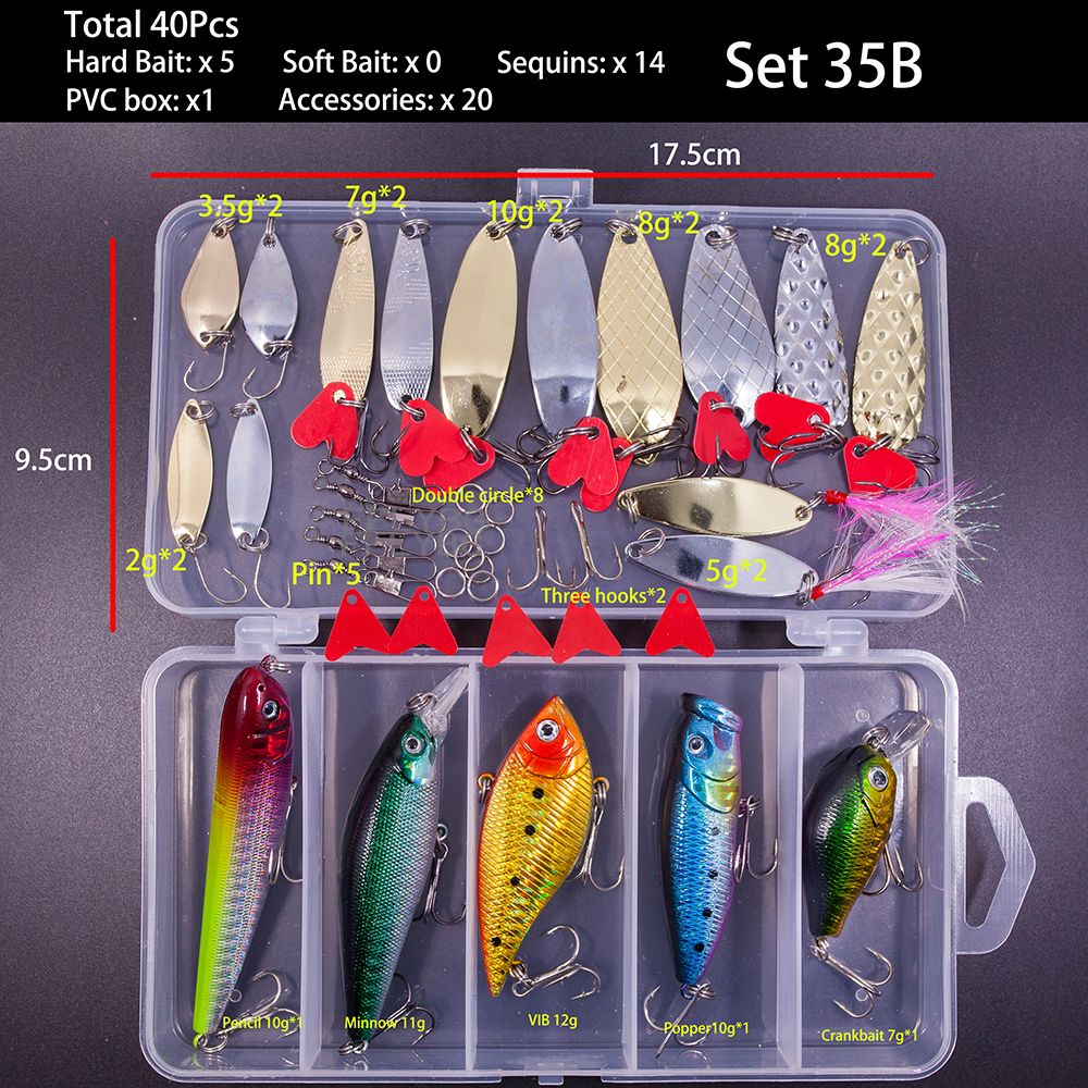 FFLYBG Novo Conjunto Misto de Iscas Artificiais Kit de Iscas Macias e Duras Minnow Jig de Metal Colher Acessórios de Pesca com Caixa Para Baixo Pique Crank