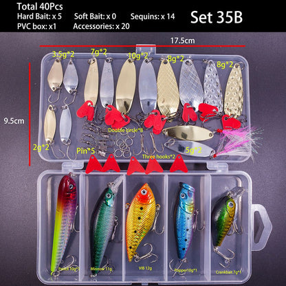 FFLYBG Novo Conjunto Misto de Iscas Artificiais Kit de Iscas Macias e Duras Minnow Jig de Metal Colher Acessórios de Pesca com Caixa Para Baixo Pique Crank