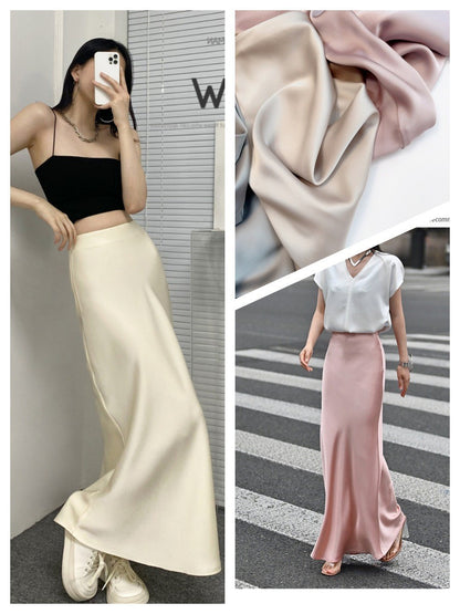 French Style Chic Women's Acetic Acid Satin Flowy High Waist Hip Hugging Skirt for Spring/Summer Fishing Tail Skirt A-line Skirt