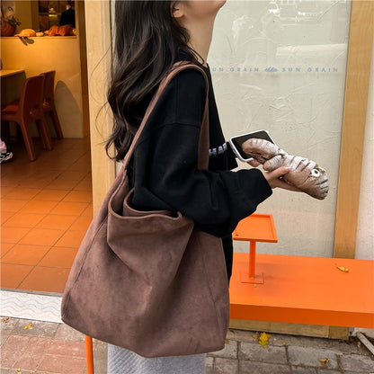 Autumn and winter new matte suede tote bag large capacity commuter casual shoulder bag fashionable versatile women's bag