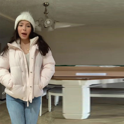 Pink Women's Jacket With Hat Zipper Pockets Inner Faux Fur Solid Female Jackets 2025 Autumn Winter Fashion Chic Lady Outwears