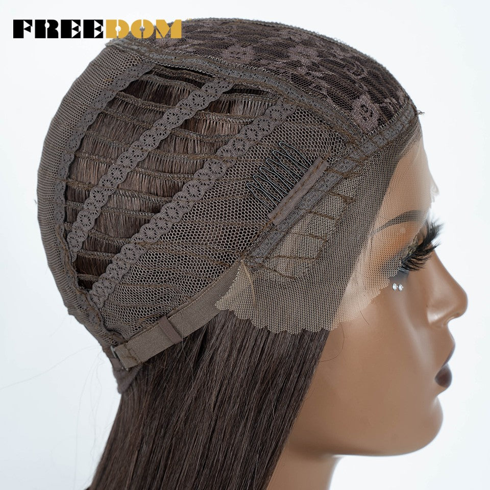 Peruca frontal de renda sintética FREEDOM para mulheres, 38 polegadas, longa, lisa, ombré, marrom, vermelho, gengibre, destaque, perucas frontais de renda, peruca de cosplay