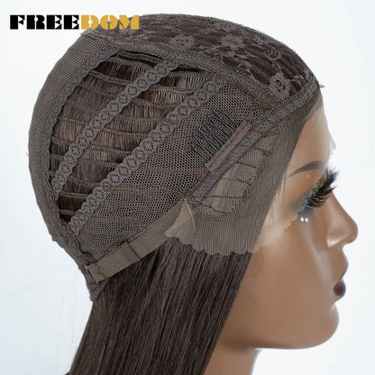 Peruca frontal de renda sintética FREEDOM para mulheres, 38 polegadas, longa, lisa, ombré, marrom, vermelho, gengibre, destaque, perucas frontais de renda, peruca de cosplay