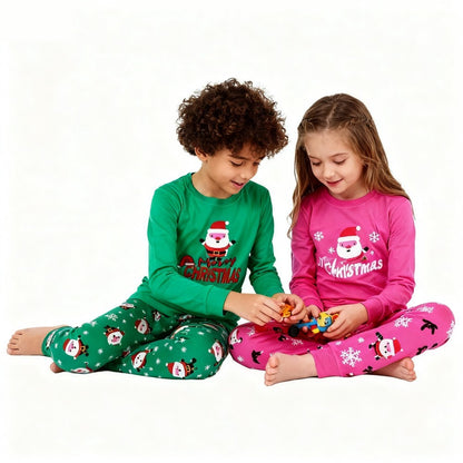 Kids Christmas Pajamas Sers Xmas pijama infantil meninas Sant Claus Boys Pyjamas Children's 2 pcs Long Sleeved Cotton Nightwear