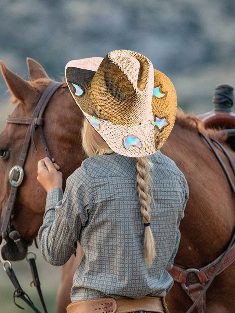 Straw Cowgirl Hat for Women Girls Shapeable Cowgirl Hat Vintage Summer Woven Sun Hat for Music Festival Party Beach