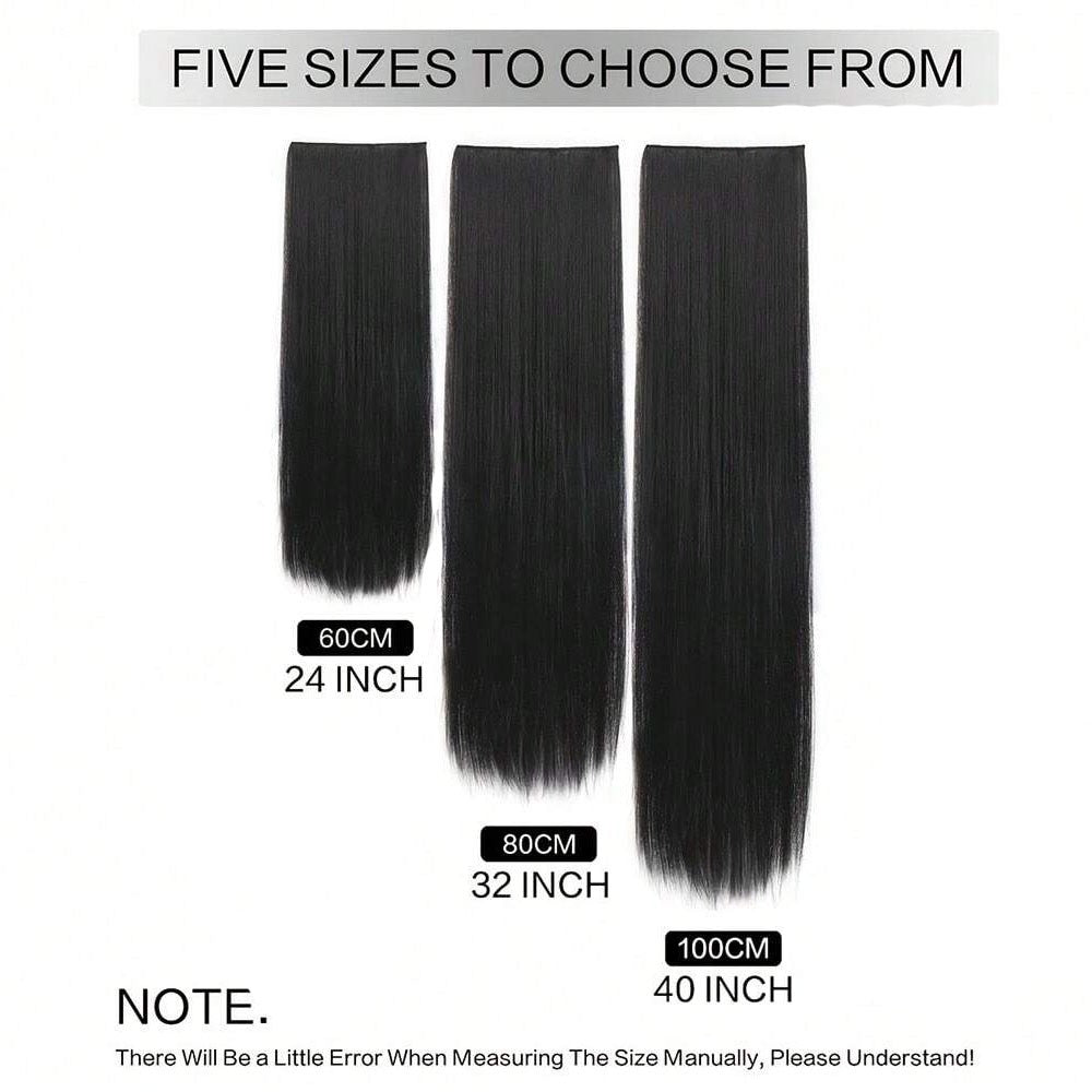 24 polegadas/32 polegadas/40 polegadas Cabelo Sintético Liso Comprido Aplique Tic-Tac Extensão de Cabelo Peça de Cabelo Natural Preta para Mulheres