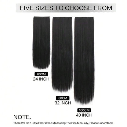 24 polegadas/32 polegadas/40 polegadas Cabelo Sintético Liso Comprido Aplique Tic-Tac Extensão de Cabelo Peça de Cabelo Natural Preta para Mulheres