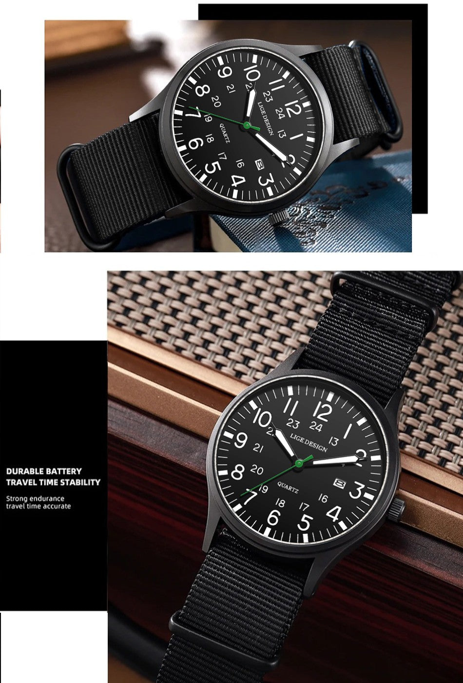 LIGE Top Brand Luxury Men Quartz Watch Date Nylon Leather Waterproof Luminous Military Sports Watches For Men relogios masculino