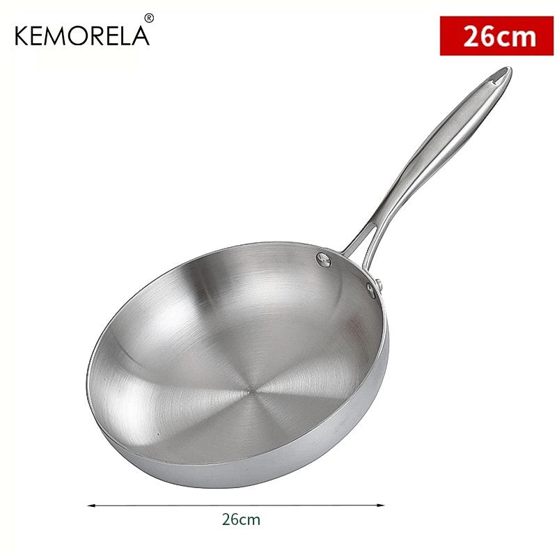 Frigideira de Aço Inoxidável 304 Antiaderente Panela para Bife Panela sem Revestimento Utensílios de Cozinha para Fogão a Gás e Cooktop de Indução