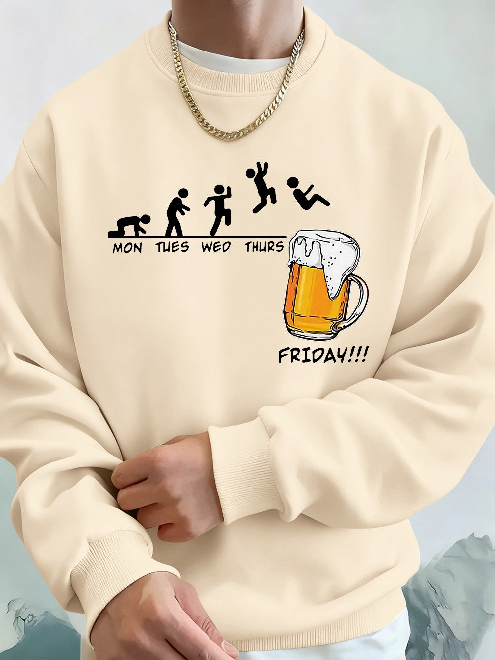 Friday Beer Lover Funny Printed Men Sweatshirt Winter Fleece Warm Hoodies Korean Loose Crewneck Pullovers Hip Hop Male Clothes