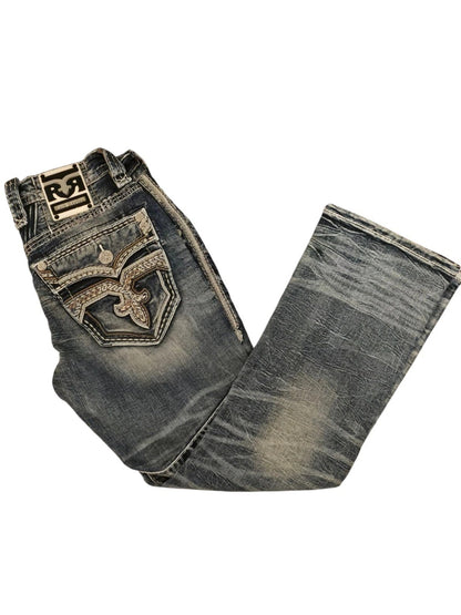 Rock Retro Boot Jeans Blue Leather Inserts Men Women Pocket Embroidery Denim Pants Y2k Gothic Low Waist Wide Leg Straight Jeans