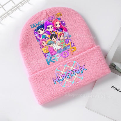 Demone Hunter Kids Knitted Hat Cute Anime Print Girl Beanie Cap Headgear Outdoor Street Warm Knit Cap Y2K Kawaii Game Party Gift