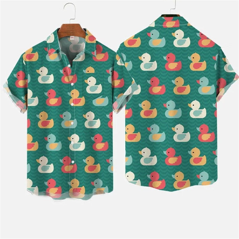 Yellow Rubber Duck Cute Cartoon Hawaiian Shirts Unisex Hot Summer Leisure Lapel Button Shirt Hip Hop Street Beach Blouse Top