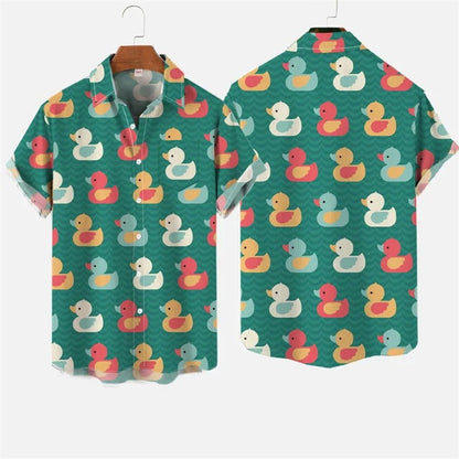 Yellow Rubber Duck Cute Cartoon Hawaiian Shirts Unisex Hot Summer Leisure Lapel Button Shirt Hip Hop Street Beach Blouse Top