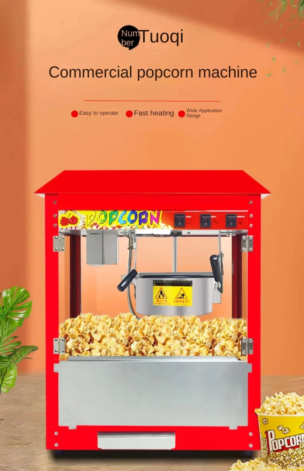 220V Commercial Popcorn Maker Machine, Large Capacity, Quick Heating, for Business Events and Parties