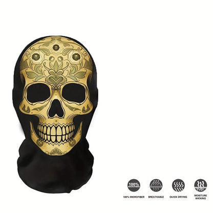 Golden Skull Mask with Patterned Totem Decoration – Inspired By The Mexican Day of The Dead. Featuring Hollow Eye Sockets