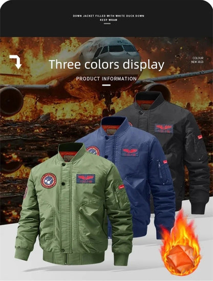 Unisex Winter Thicken Warm Bomber Jacket Air Force Style Flight Parkas Coat with Cotton Embroidery Casual Outwear for Men