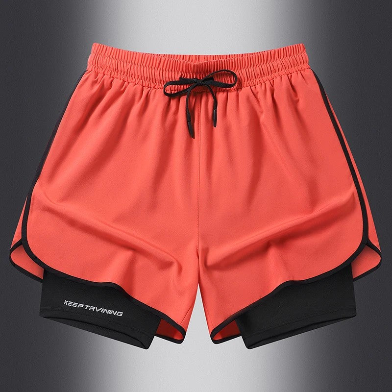 Men's two-piece sports shorts quick drying running fitness gym sports basketball shorts with lining