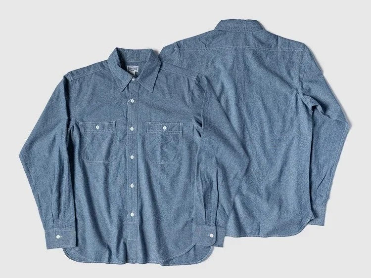 Non Stock Classic Chambray Shirt Spring Men's Two-Pocket Workshirt Light Blue